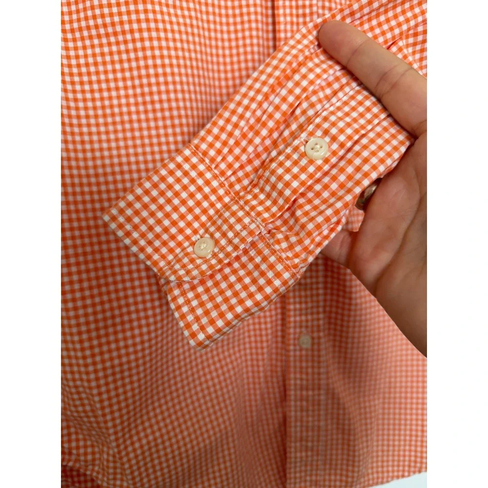 Polo Ralph Lauren Kids Orange Gingham Cotton Button Down Shirt L 14-16 Slim Fit